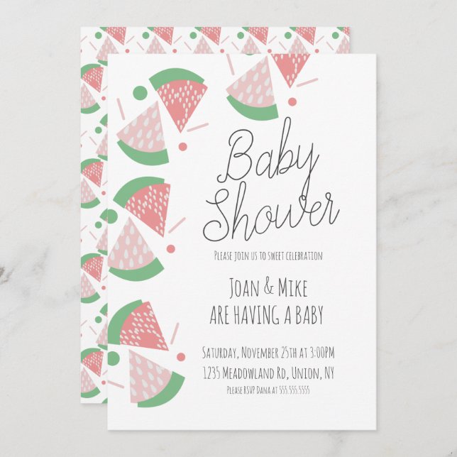 Modern Watermelon Baby Shower Sprinkles Confetti Invitation (Front/Back)
