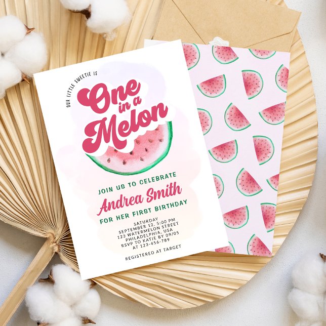 Modern Watermelon One in A Melon First Birthday Invitation (Creator Uploaded)