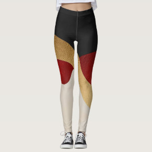 Modern Wave Gold Red Black Leggings