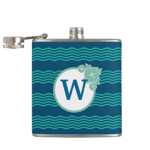 Modern Wave Pattern Monogrammed Hip Flask