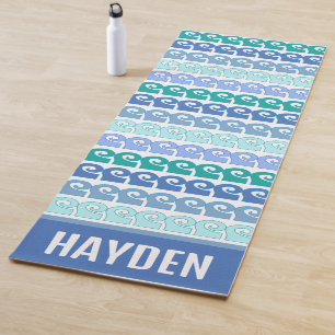Modern Waves Pattern in Blues Personalised Yoga Mat