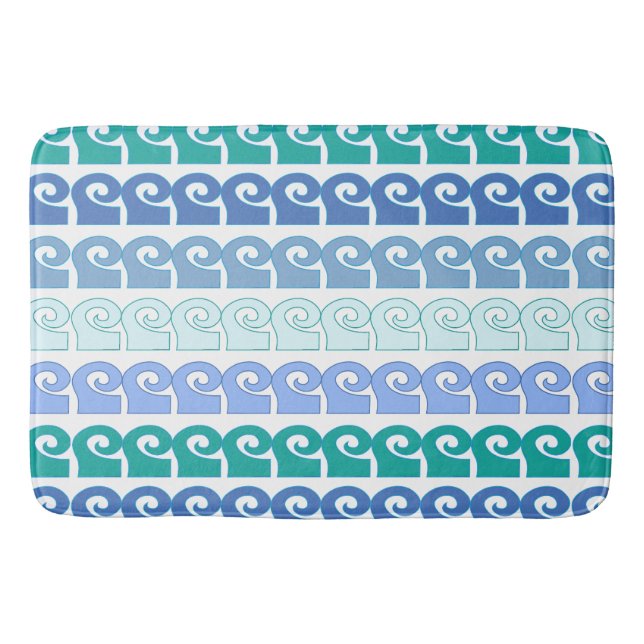 Modern Waves Pattern in Shades of Blue Bath Mat (Front)