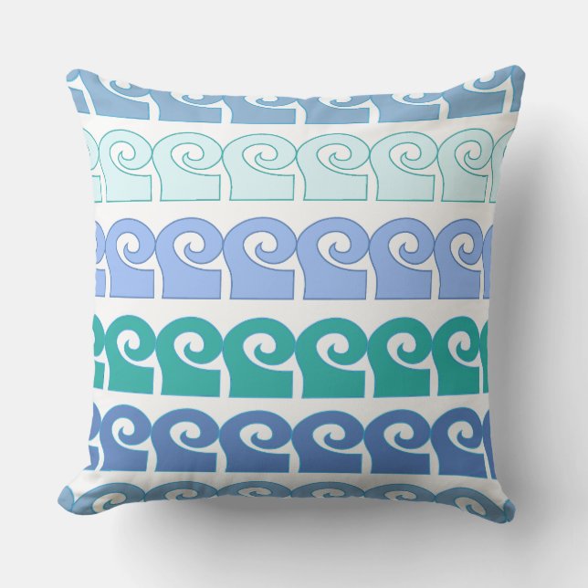 Modern Waves Pattern in Shades of Blue Outdoor Pillow (Front)