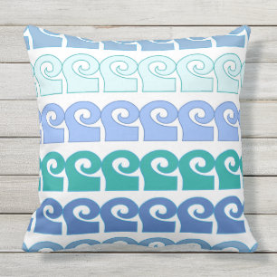 Modern Waves Pattern in Shades of Blue Outdoor Pillow