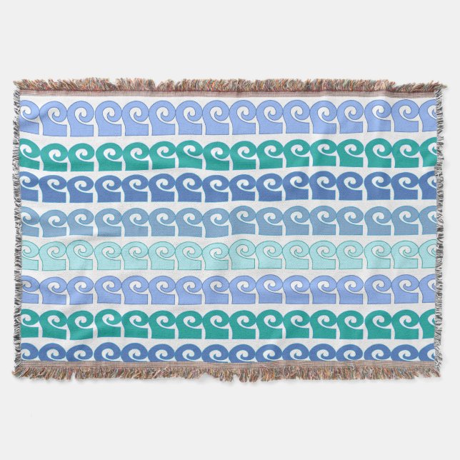 Modern Waves Pattern in Shades of Blue Throw Blanket (Front)