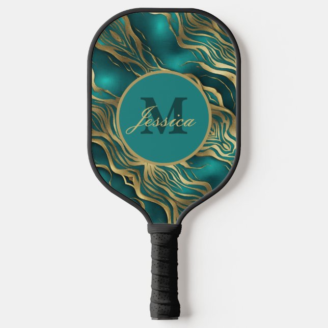 Modern Waves Turquoise Teal Blue Personalized Pickleball Paddle (Front)