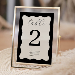 Modern Wavy Black and Cream Table Number