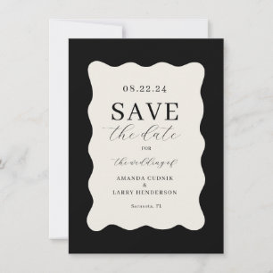 Modern Wavy Black and Cream Wedding Save The Date Invitation