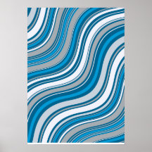 Modern Wavy Blue and Grey Abstract Poster