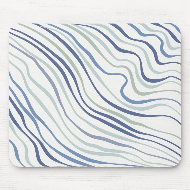Modern Wavy Blue & Green Abstract Pattern Mousepad (Front)