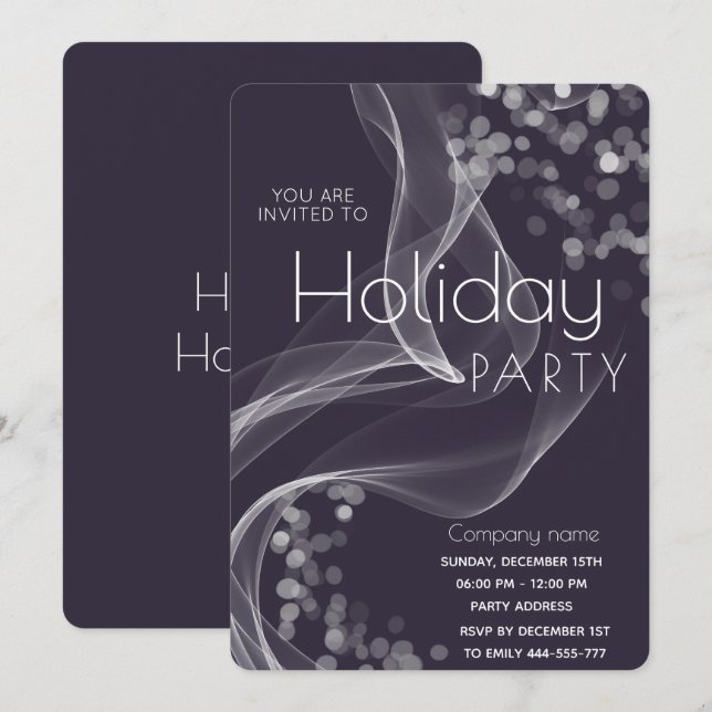 Modern wavy bokeh corporate Holiday party  Invitation (Front/Back)