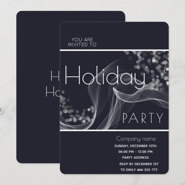 Modern wavy bokeh corporate Holiday party  Invitation (Front/Back)