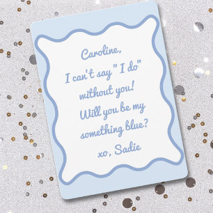 Modern Wavy Border Something Blue Custom Proposal  Card