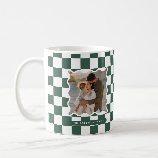 Modern wavy edge check minimal photo Christmas Coffee Mug (Left)