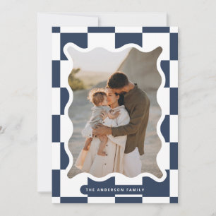 Modern wavy edge check minimal photo Christmas Holiday Card