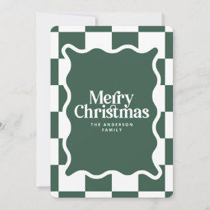 Modern wavy edge check minimal photo Christmas Holiday Card