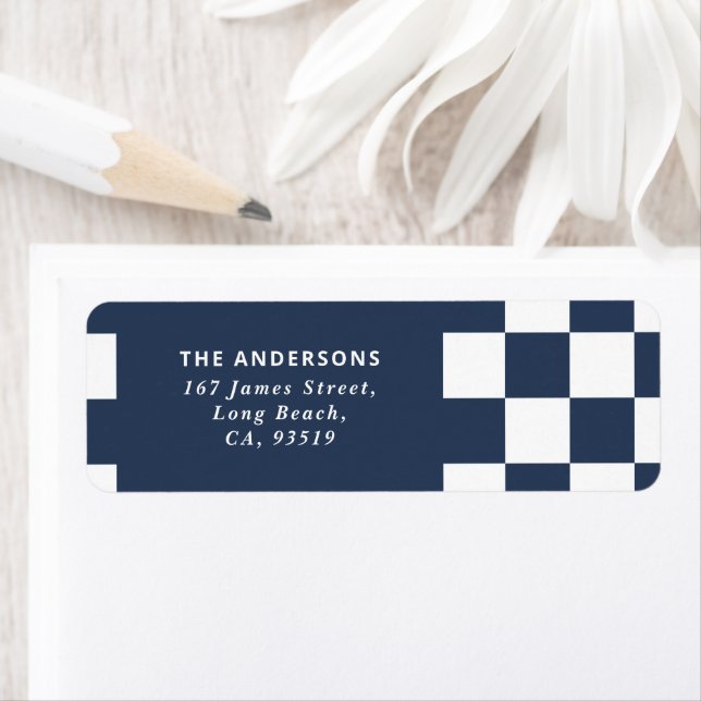 Modern wavy edge check navy blue minimal Christmas (Insitu)