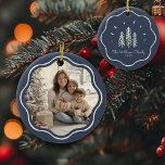 Modern Wavy Frame Family Photo Muted Blue Ceramic Ornament<br><div class="desc">Add charm to your tree with our Modern Wavy Frame Family Photo ornament! Cute muted blue Christmas tree design & custom text!</div>