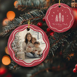 Modern Wavy Frame Family Photo Muted Red Ceramic Ornament<br><div class="desc">Add charm to your tree with our Modern Wavy Frame Family Photo ornament! Cute muted red Christmas tree design & custom text!</div>