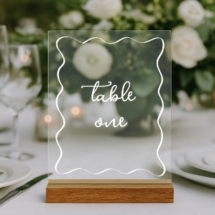 Modern Wavy Frame Wedding Table Number Acrylic Sign