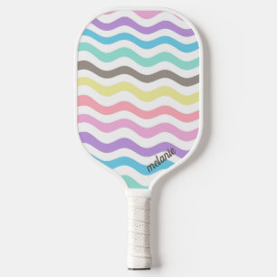 Modern Wavy Lines Pastel Waves Monogram Pickleball Paddle