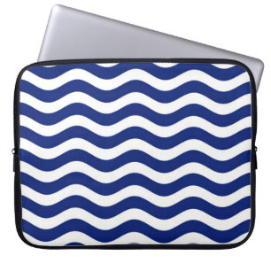 Modern Wavy Navy Blue Stripes Decor Laptop Sleeve