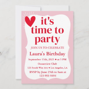 Modern Wavy Pink and Red Birthday Invitation