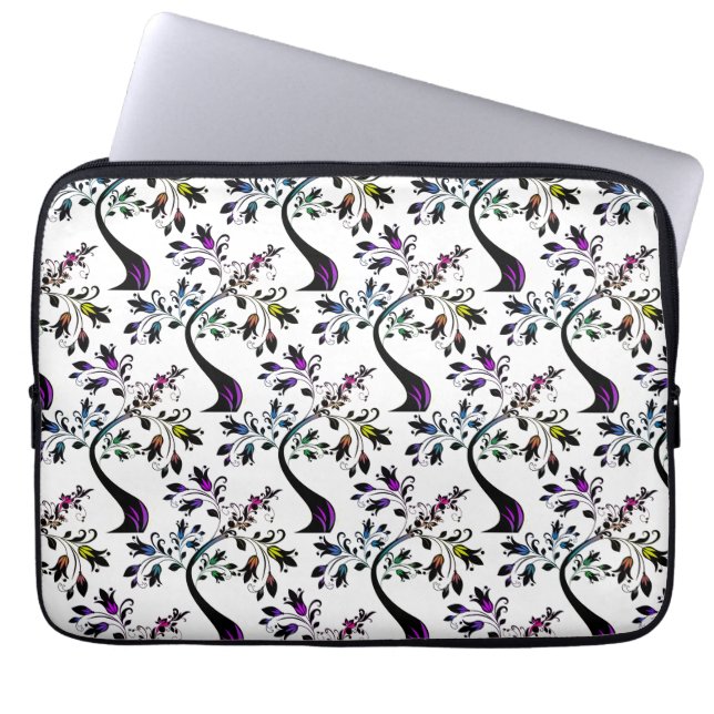 Modern Wavy Rainbow Floral Tree Abstract Pattern Laptop Sleeve (Front)