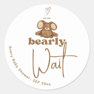 Modern We Can Bearly Wait Baby Shower  Classic Round Sticker