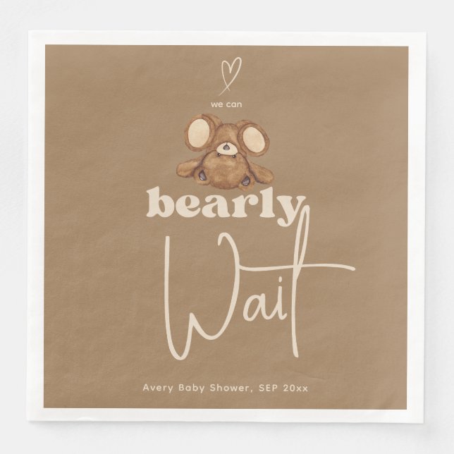 Modern We Can Bearly Wait Baby Shower  Napkin (Front)