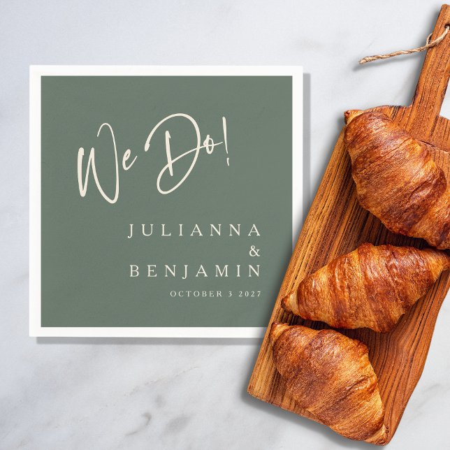 Modern We Do Elegant Custom Wedding Dark Sage  Napkin (Creator Uploaded)