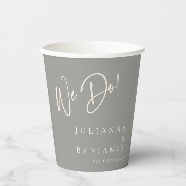 Modern We Do Elegant Custom Wedding Grey  Paper Cups (Front)