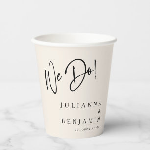 Modern We Do Elegant Custom Wedding Ivory Black  Paper Cups