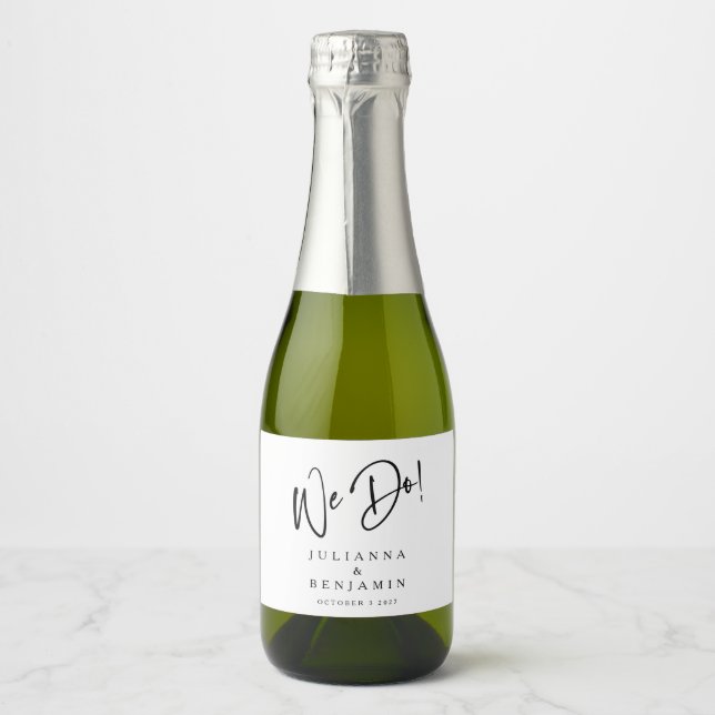 Modern We Do Elegant Custom Wedding White Sparkling Wine Label (Front)