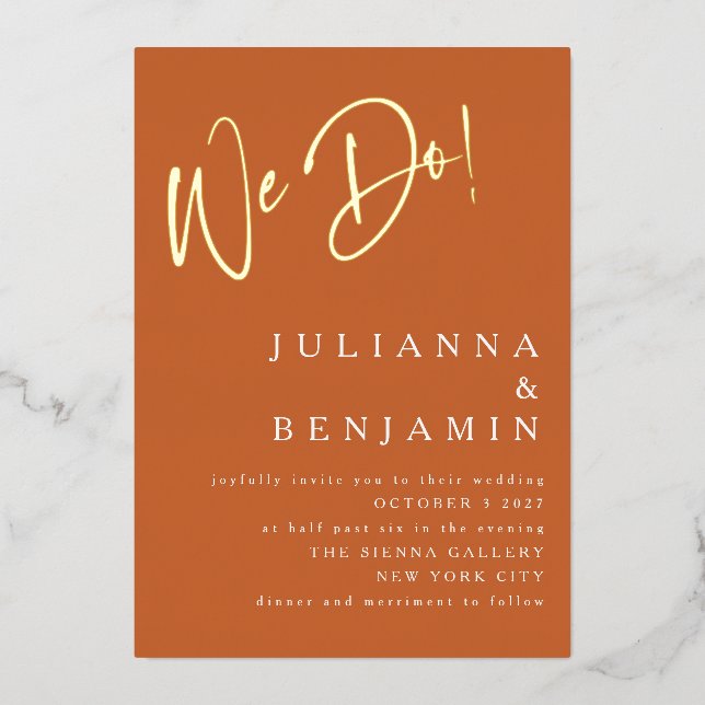 Modern We Do Elegant Wedding Burnt Orange Gold (Front)