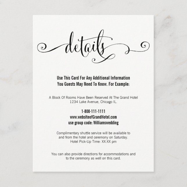 Modern We Do Script Wedding Details Card (Front)
