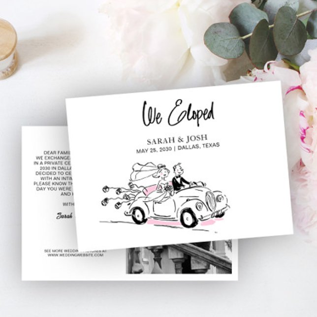 Modern We Eloped Black & White Newly Weds Photo Invitation (Creator Uploaded)