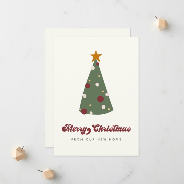 Modern We Have Moved Christmas Tree Holiday Moving Announcement (Front/Back In Situ)