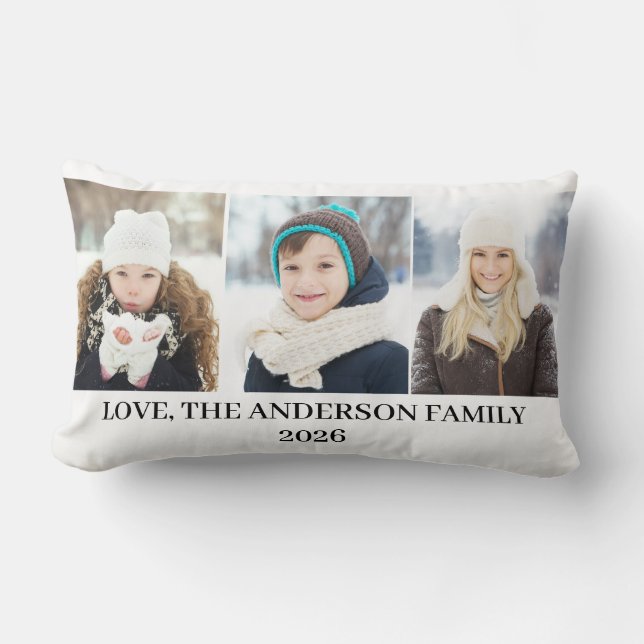 Modern We Love You 3 Photo Collage  Lumbar Pillow (Front)