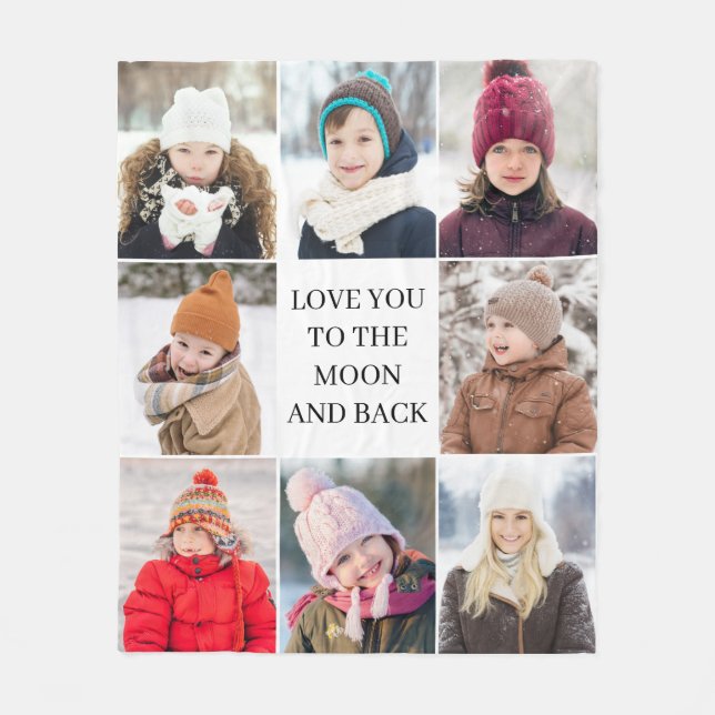 Modern We Love You 8 Photo Collage  Fleece Blanket (Front)