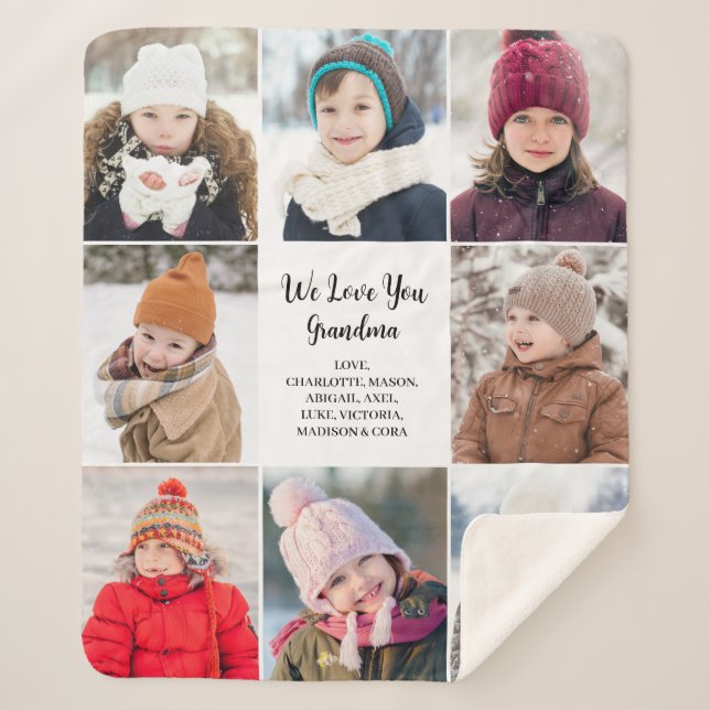 Modern We Love You 8 Photo Collage  Sherpa Blanket (Front)