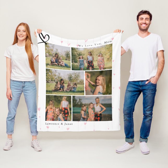 Modern We Love You Abuela Mom Family Photo Collage Fleece Blanket (In Situ)