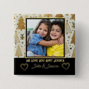 Modern We Love you Aunt Black and Gold 2 Inch Square Button