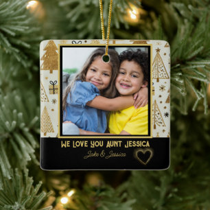 Modern We Love you Aunt Black and Gold Ceramic Ornament