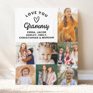 Modern We Love You Grammy Family Photo Collage Fleece Blanket