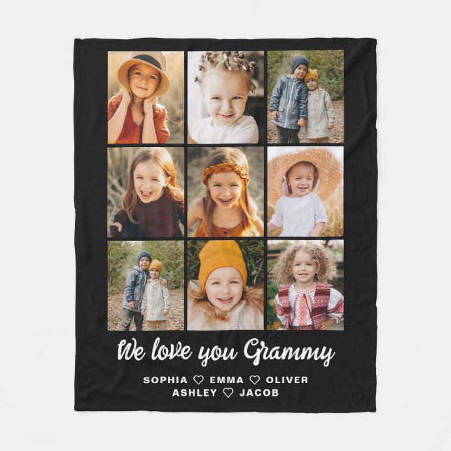 Modern We Love You Grammy Family Photo Collage Fleece Blanket (Front)