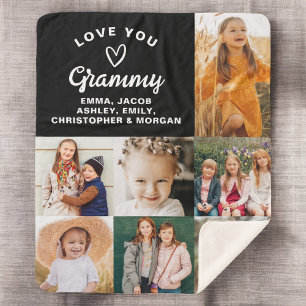 Modern We Love You Grammy Family Photo Collage Sherpa Blanket