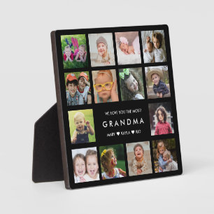 Modern We Love You Grandma 14 Photo Collage Black Plaque