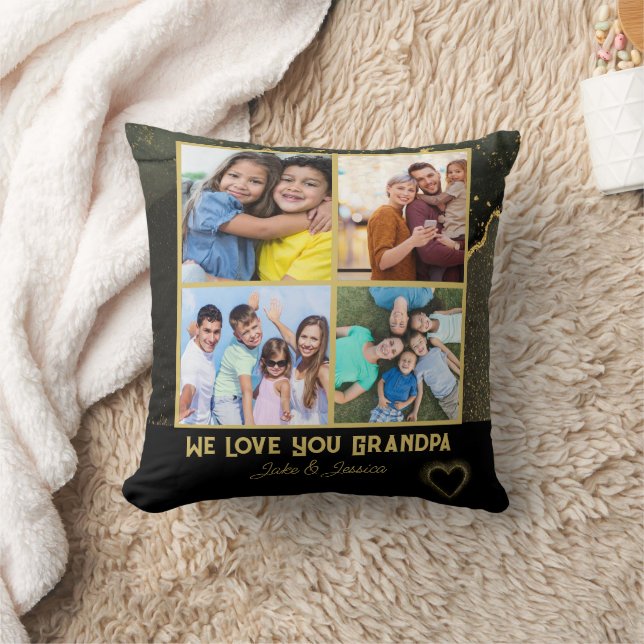 Modern We Love you Grandpa Photo Collage  Throw Pillow (Blanket)