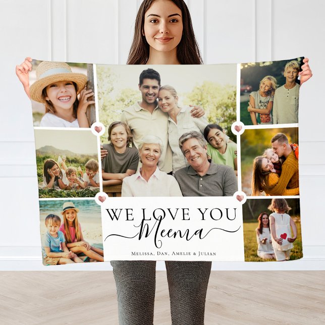 Modern We Love You Meema Family Photo Collage Fleece Blanket (Creator Uploaded)
